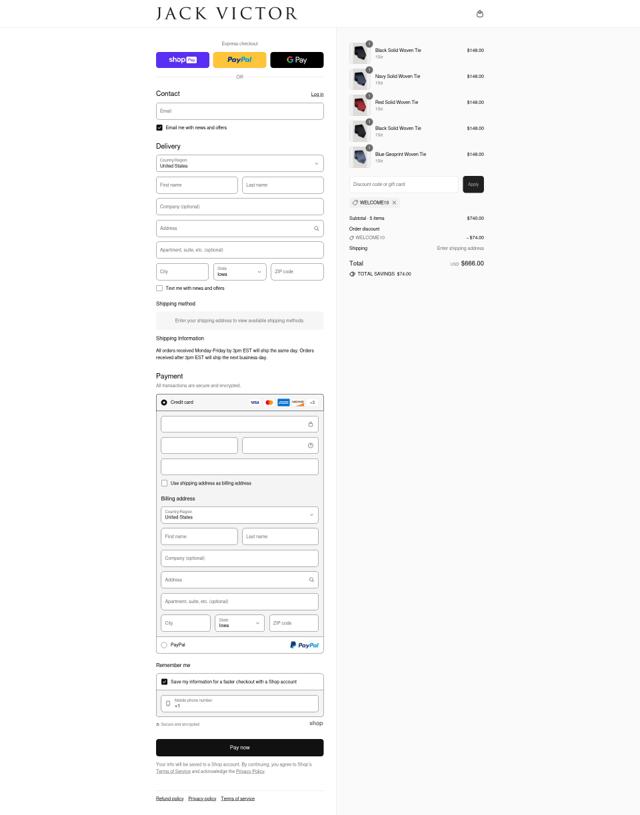 Jack Victor checkout page showing Jack Victor discount code box | Screenshot taken by SimplyCodes community member on Aug 11, 2025