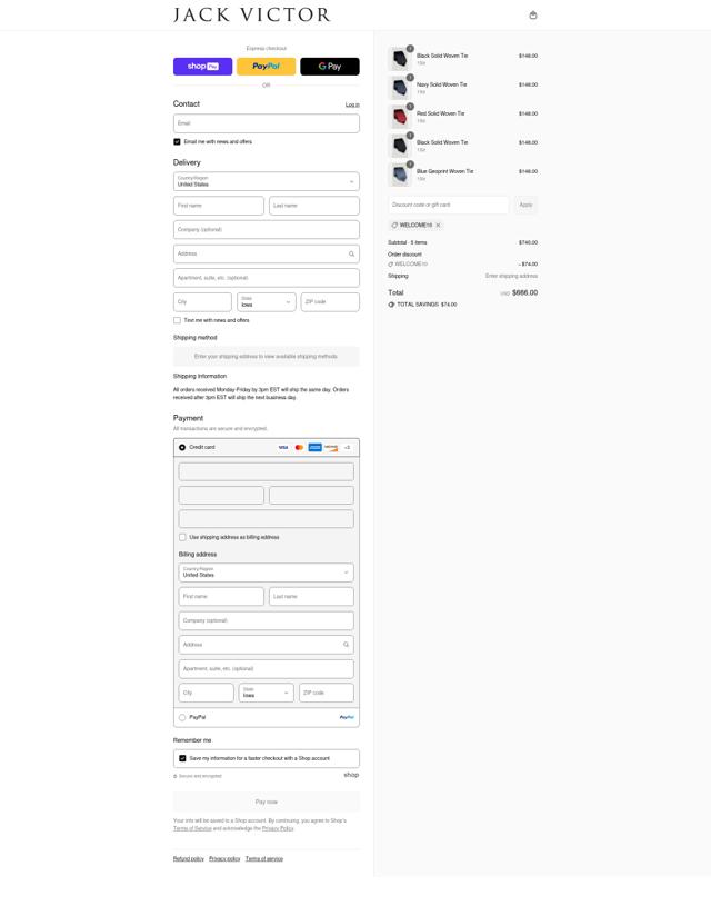 Jack Victor checkout page showing Jack Victor discount code box | Screenshot taken by SimplyCodes community member on Aug 15, 2025
