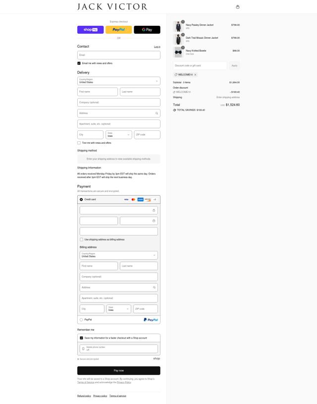 Jack Victor checkout page showing Jack Victor discount code box | Screenshot taken by SimplyCodes community member on Aug 3, 2025