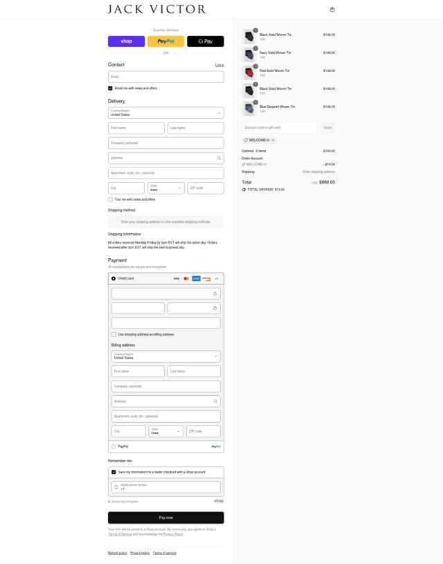 Jack Victor checkout page showing Jack Victor discount code box | Screenshot taken by SimplyCodes community member on Aug 29, 2025