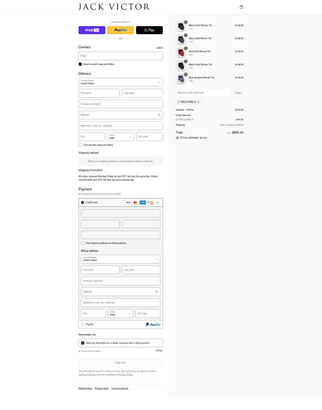 Jack Victor checkout page showing Jack Victor discount code box | Screenshot taken by SimplyCodes community member on Aug 8, 2025