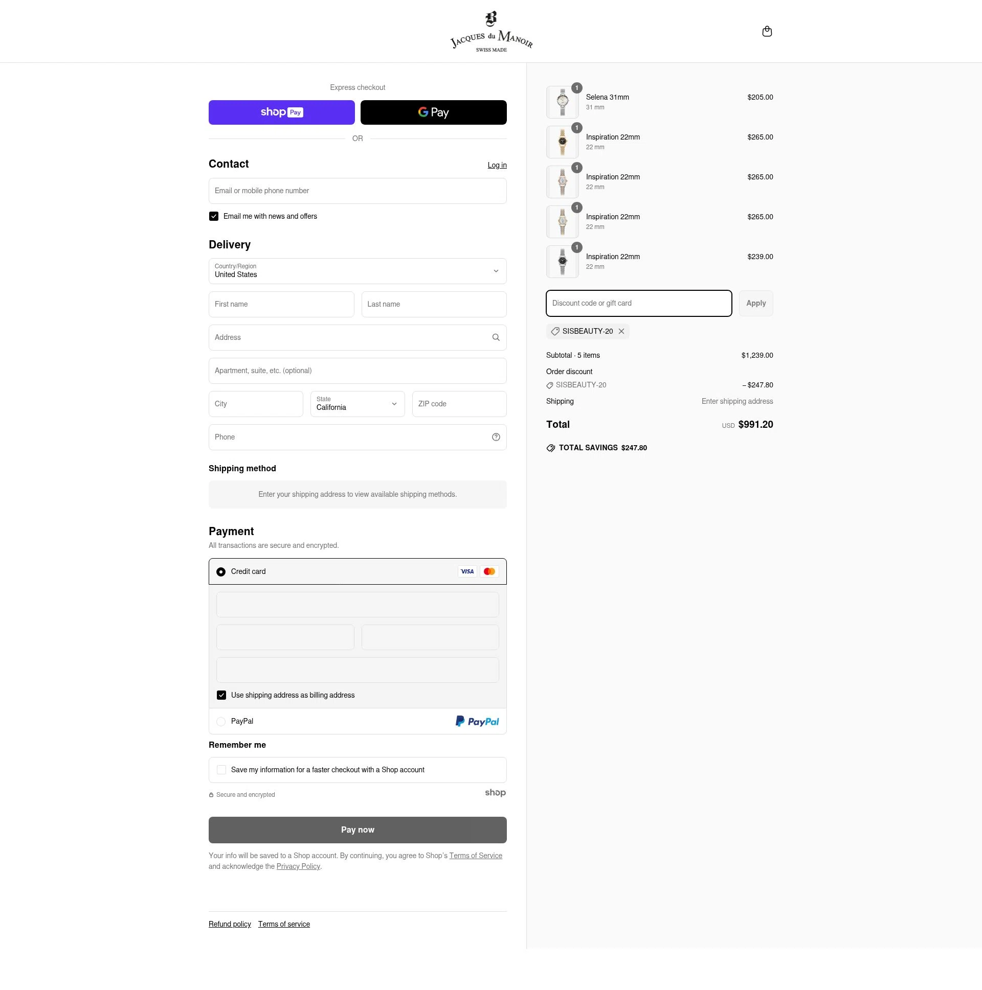 Jacques Du Manoir checkout page showing Jacques Du Manoir discount code box | Screenshot taken by SimplyCodes community member on Jun 16, 2025