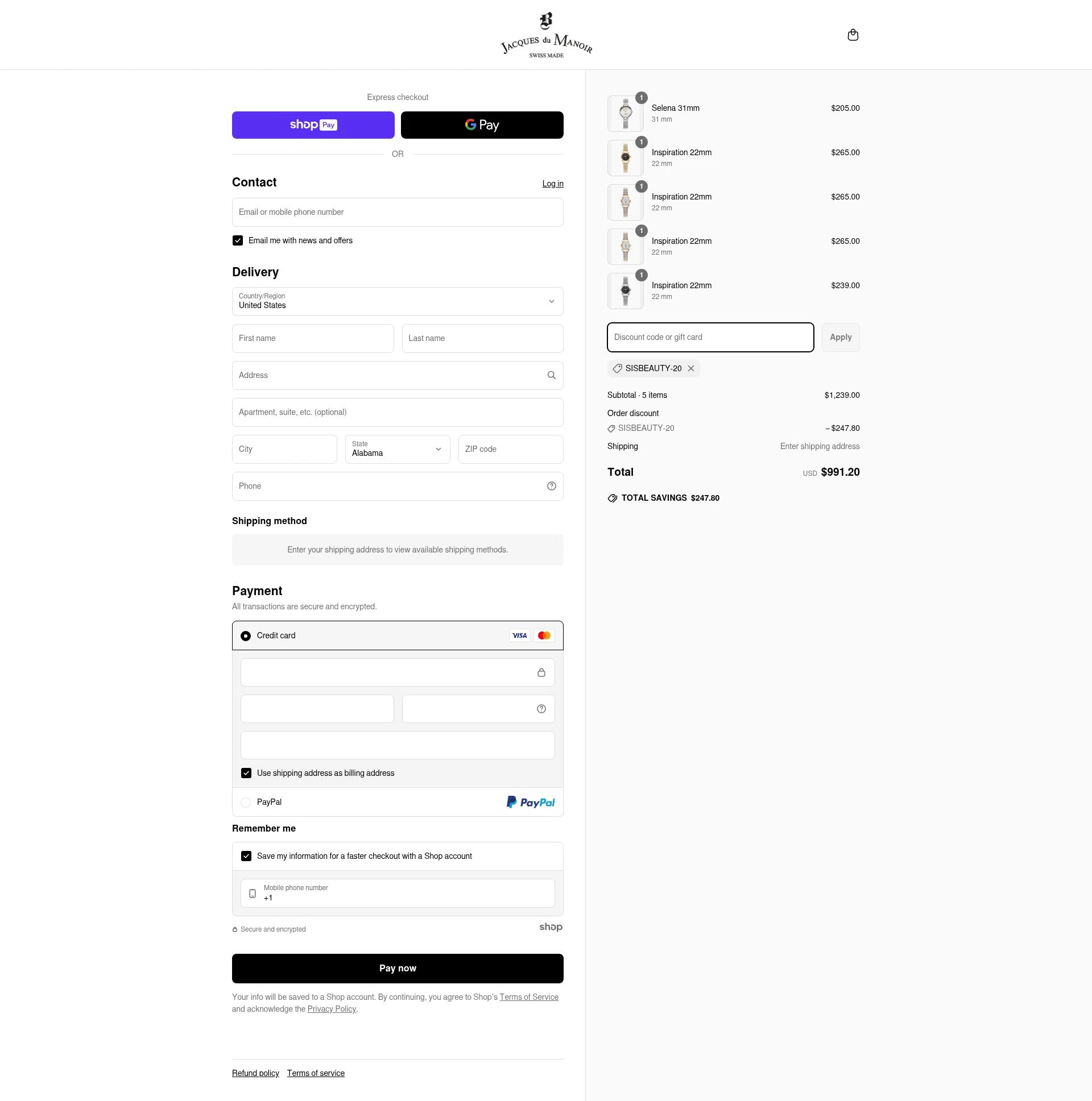 Jacques Du Manoir checkout page showing Jacques Du Manoir discount code box | Screenshot taken by SimplyCodes community member on Jun 22, 2025
