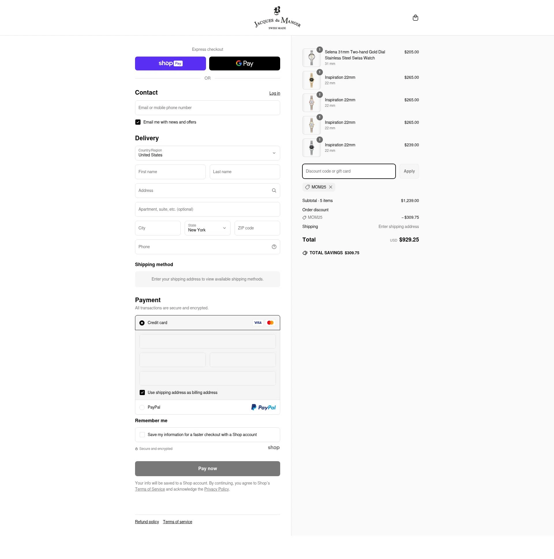 Jacques Du Manoir checkout page showing Jacques Du Manoir discount code box | Screenshot taken by SimplyCodes community member on Jun 26, 2025
