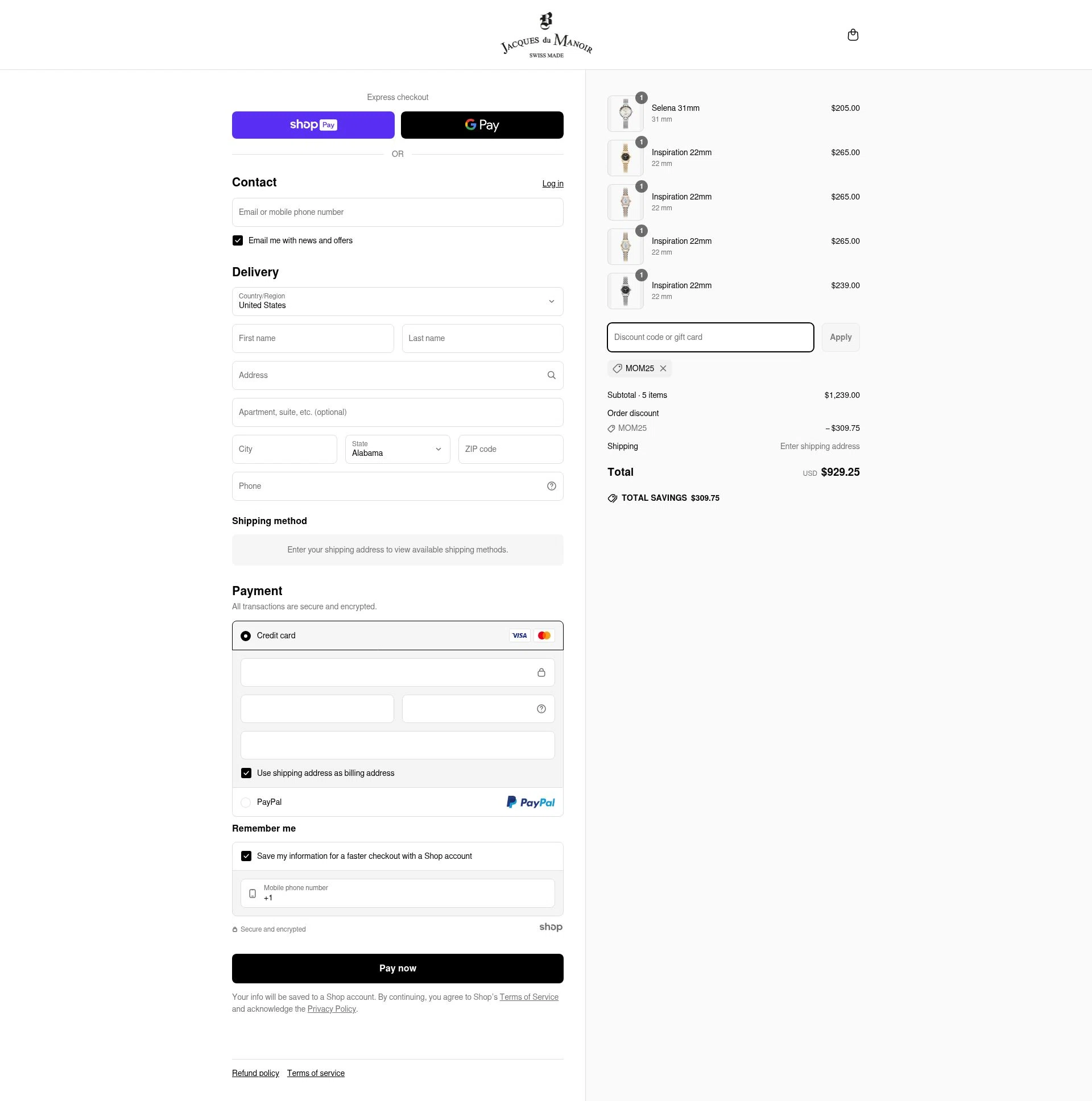 Jacques Du Manoir checkout page showing Jacques Du Manoir discount code box | Screenshot taken by SimplyCodes community member on Jun 22, 2025