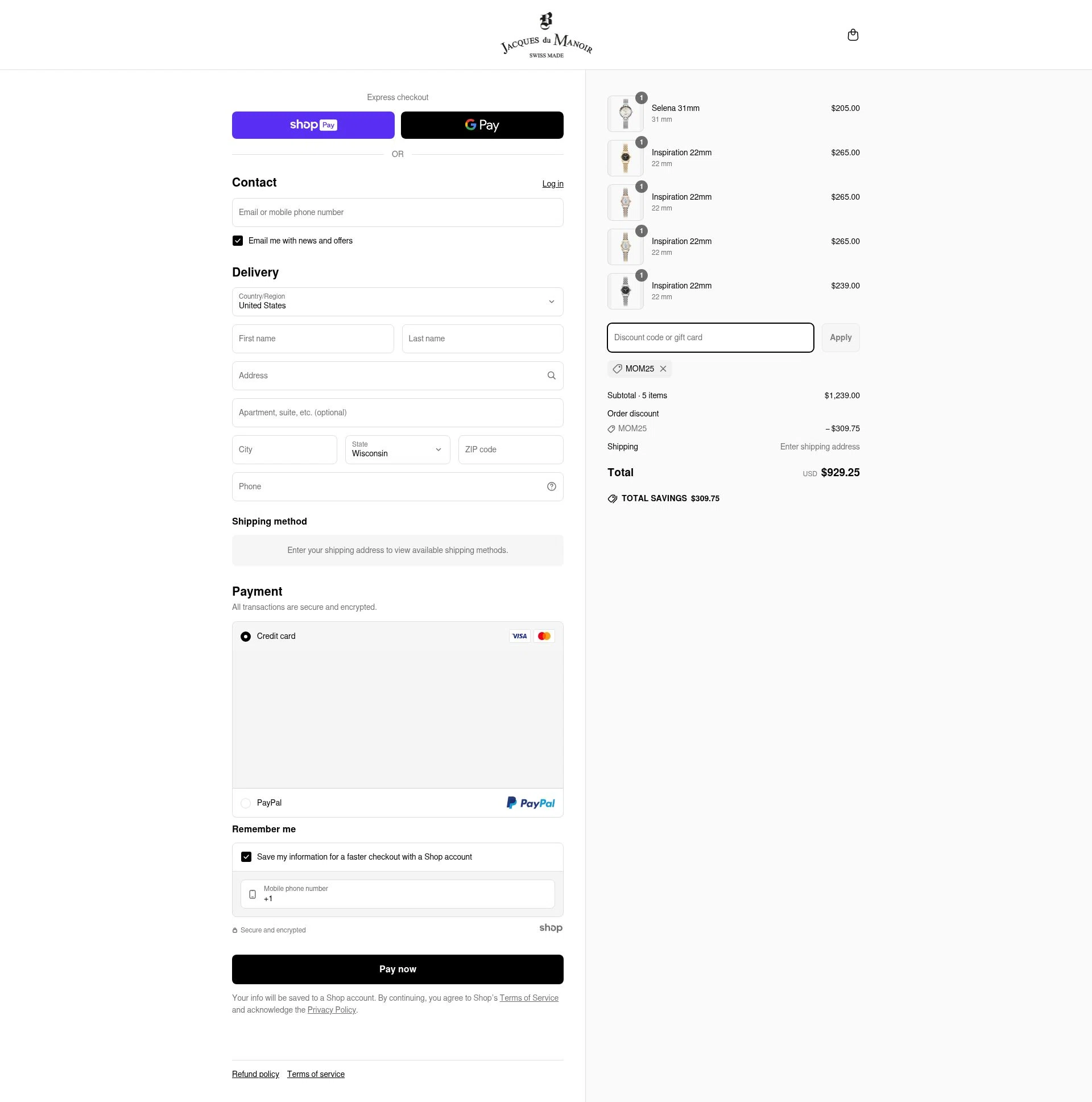 Jacques Du Manoir checkout page showing Jacques Du Manoir discount code box | Screenshot taken by SimplyCodes community member on Jun 19, 2025