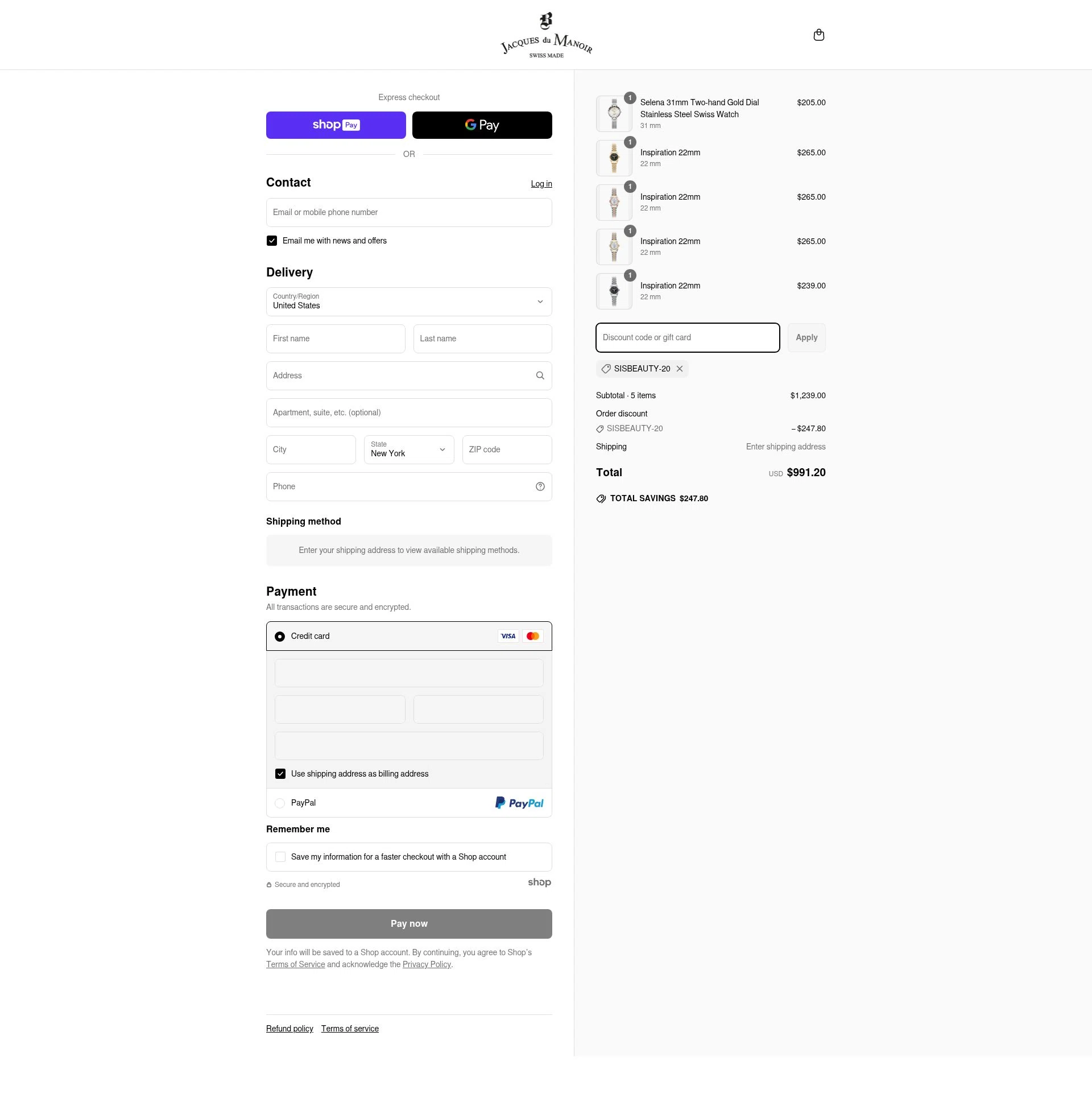 Jacques Du Manoir checkout page showing Jacques Du Manoir discount code box | Screenshot taken by SimplyCodes community member on Jun 26, 2025