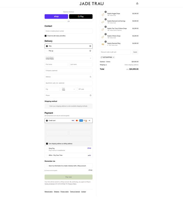Jade Trau checkout page showing Jade Trau promo code box | Screenshot taken by SimplyCodes community member on Sep 2, 2025