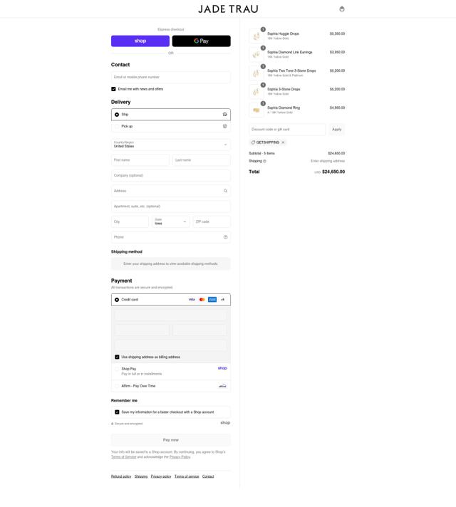 Jade Trau checkout page showing Jade Trau promo code box | Screenshot taken by SimplyCodes community member on Sep 11, 2025