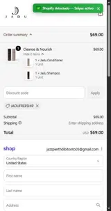 Jadu Beauty coupon verification screenshot