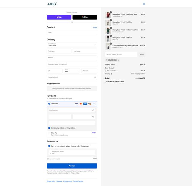 JAG JEANS checkout page showing JAG JEANS promo code box | Screenshot taken by SimplyCodes community member on Sep 7, 2025