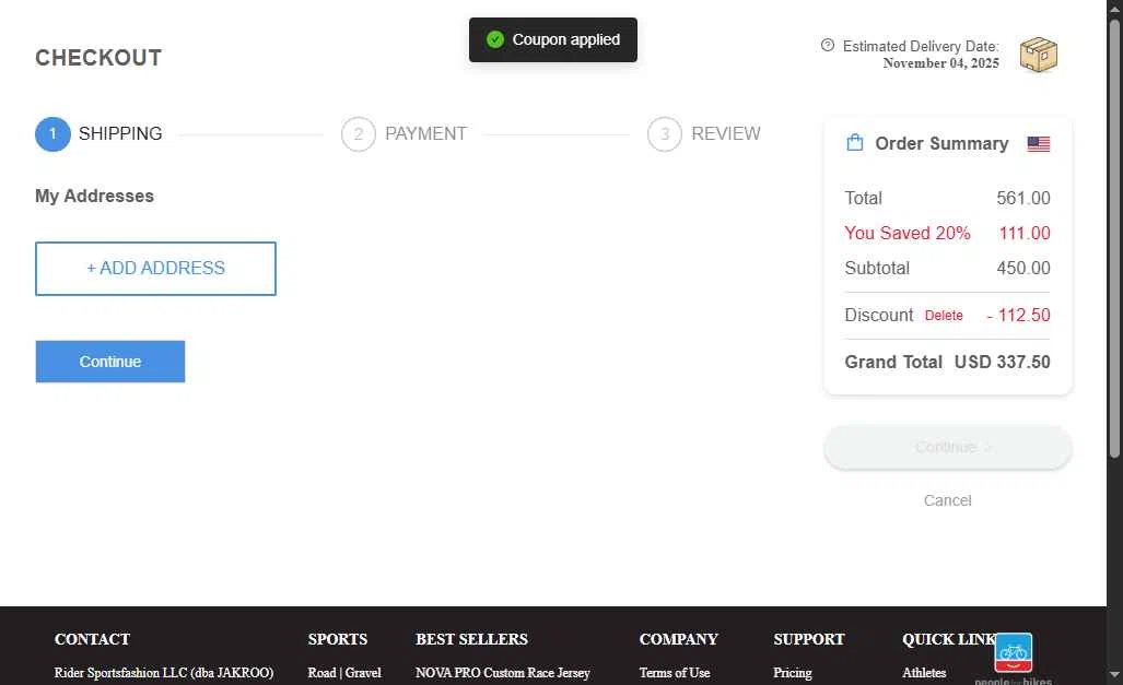 Jakroo checkout page showing Jakroo promo code box | Screenshot taken by SimplyCodes community member on Oct 14, 2025