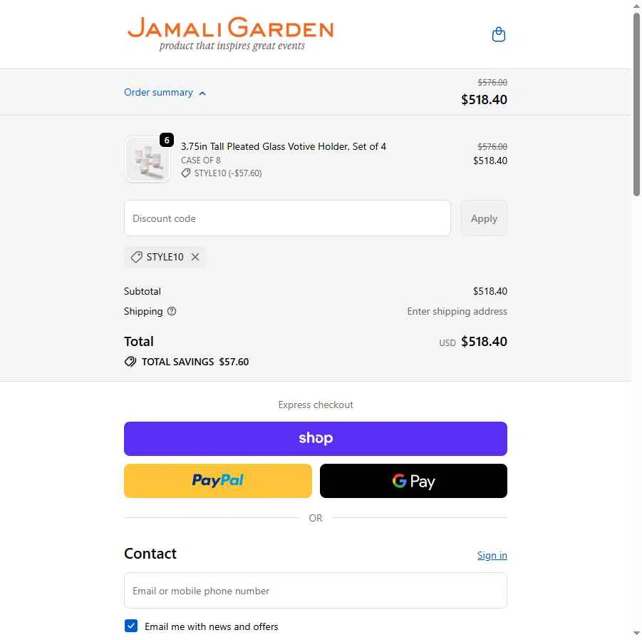JamaliGarden checkout page showing JamaliGarden promo code box | Screenshot taken by SimplyCodes community member on Nov 8, 2025