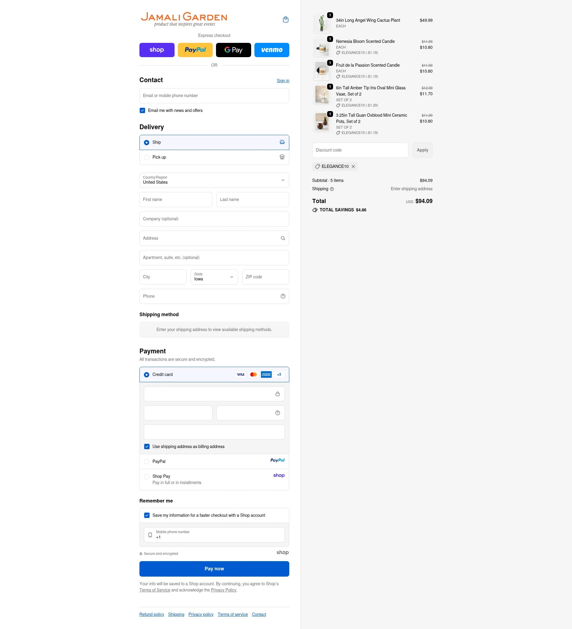 JamaliGarden checkout page showing JamaliGarden promo code box | Screenshot taken by SimplyCodes community member on Oct 6, 2025
