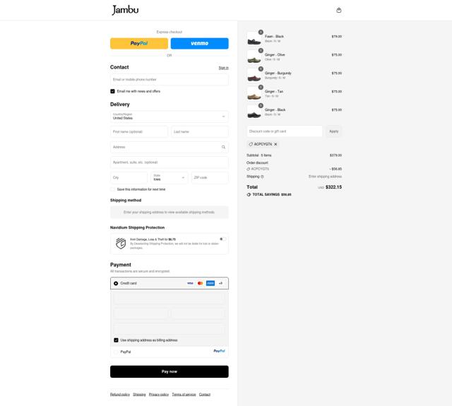 Jambu & Co. checkout page showing Jambu & Co. promo code box | Screenshot taken by SimplyCodes community member on Sep 15, 2025