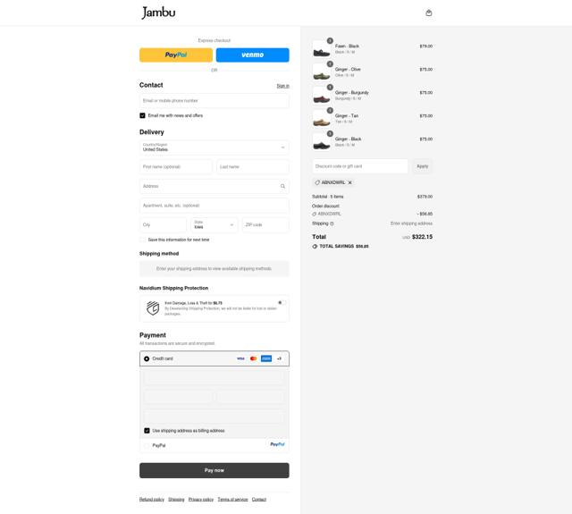 Jambu & Co. checkout page showing Jambu & Co. promo code box | Screenshot taken by SimplyCodes community member on Sep 15, 2025