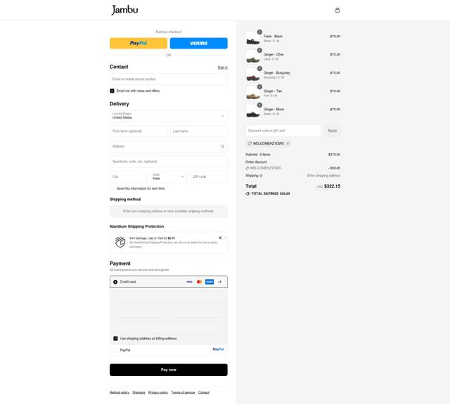 Jambu & Co. checkout page showing Jambu & Co. promo code box | Screenshot taken by SimplyCodes community member on Sep 15, 2025