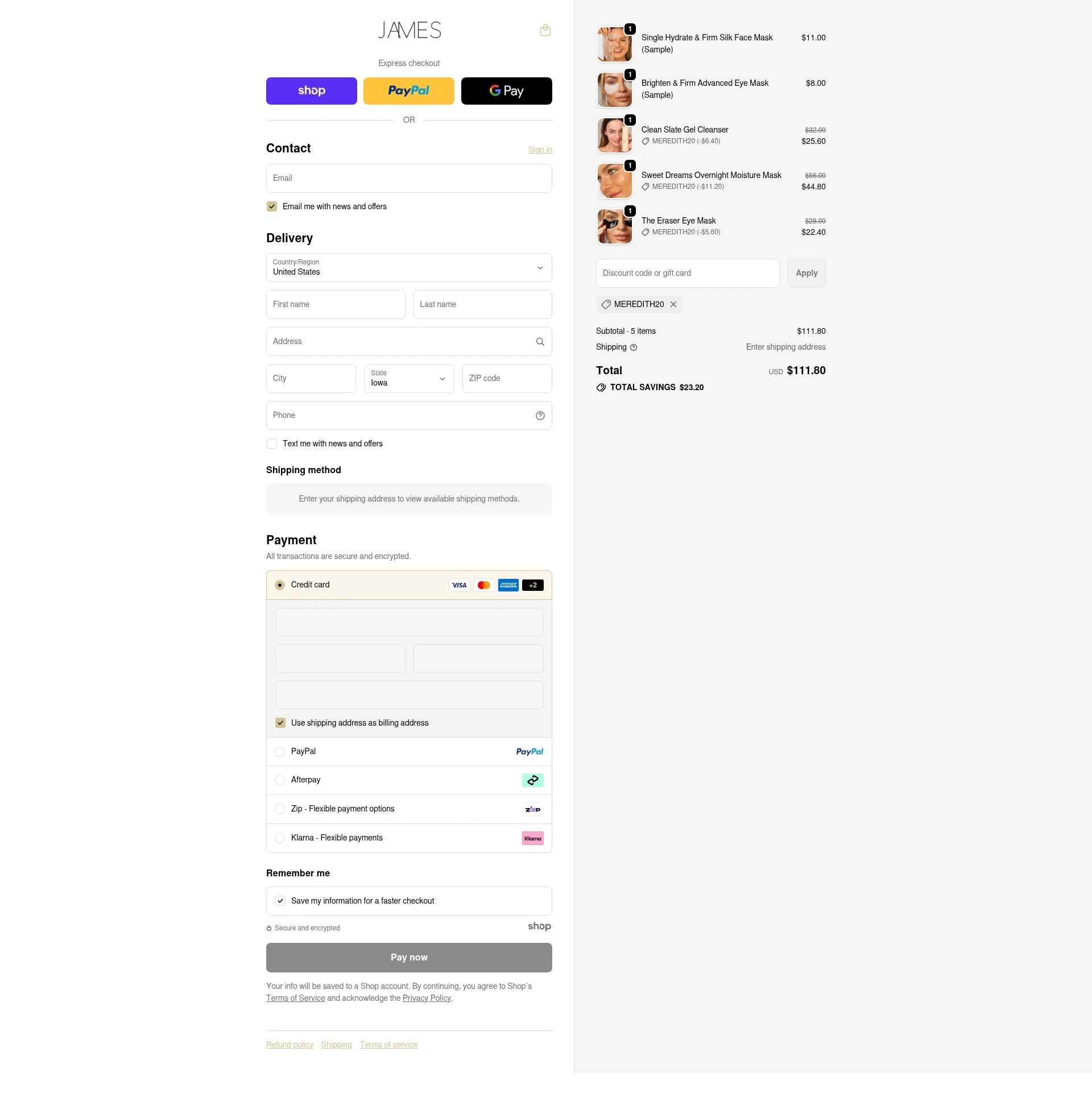 James Cosmetics AU checkout page showing James Cosmetics AU promo code box | Screenshot taken by SimplyCodes community member on Dec 29, 2025