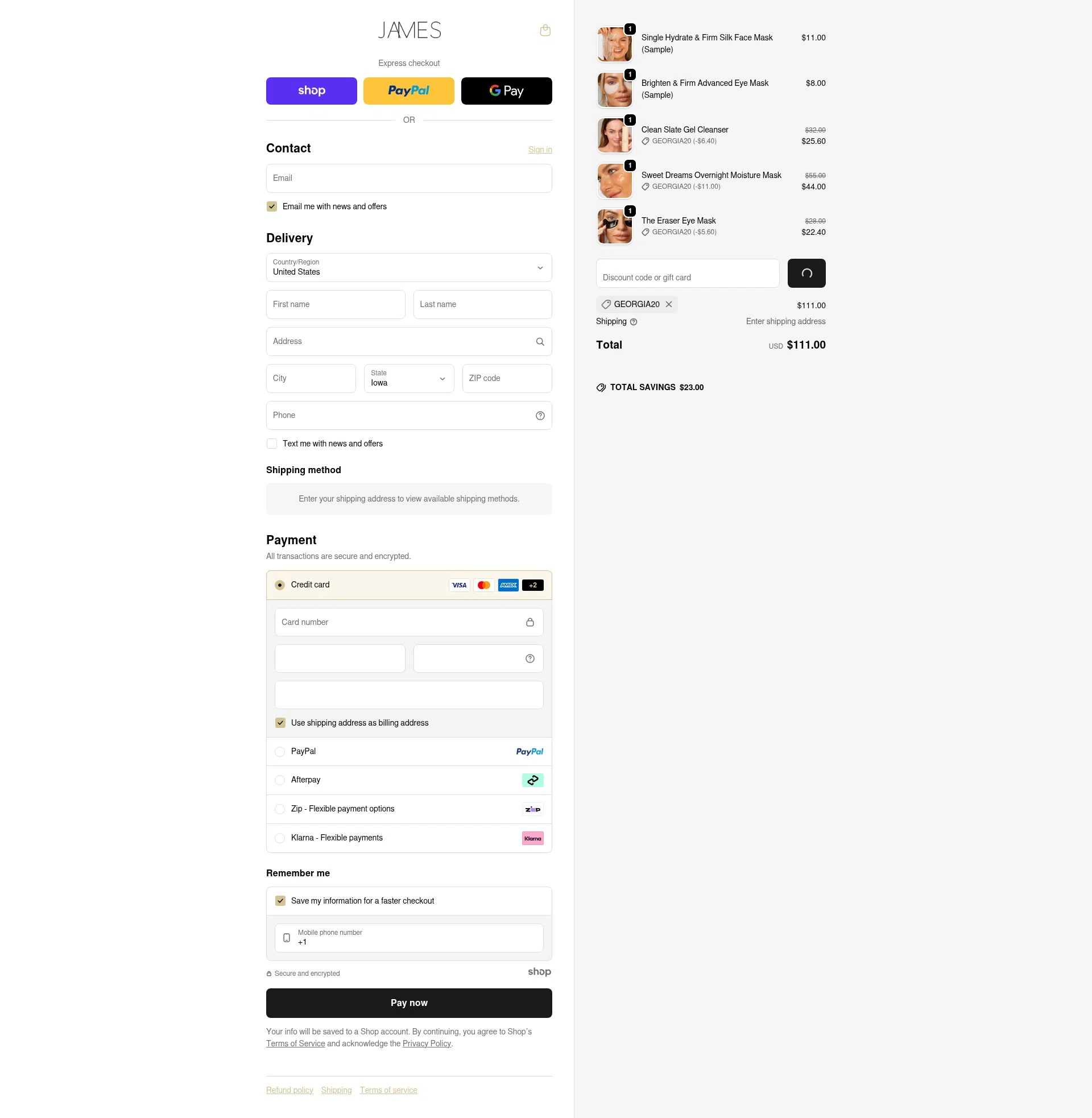 James Cosmetics AU checkout page showing James Cosmetics AU promo code box | Screenshot taken by SimplyCodes community member on Jan 3, 2026