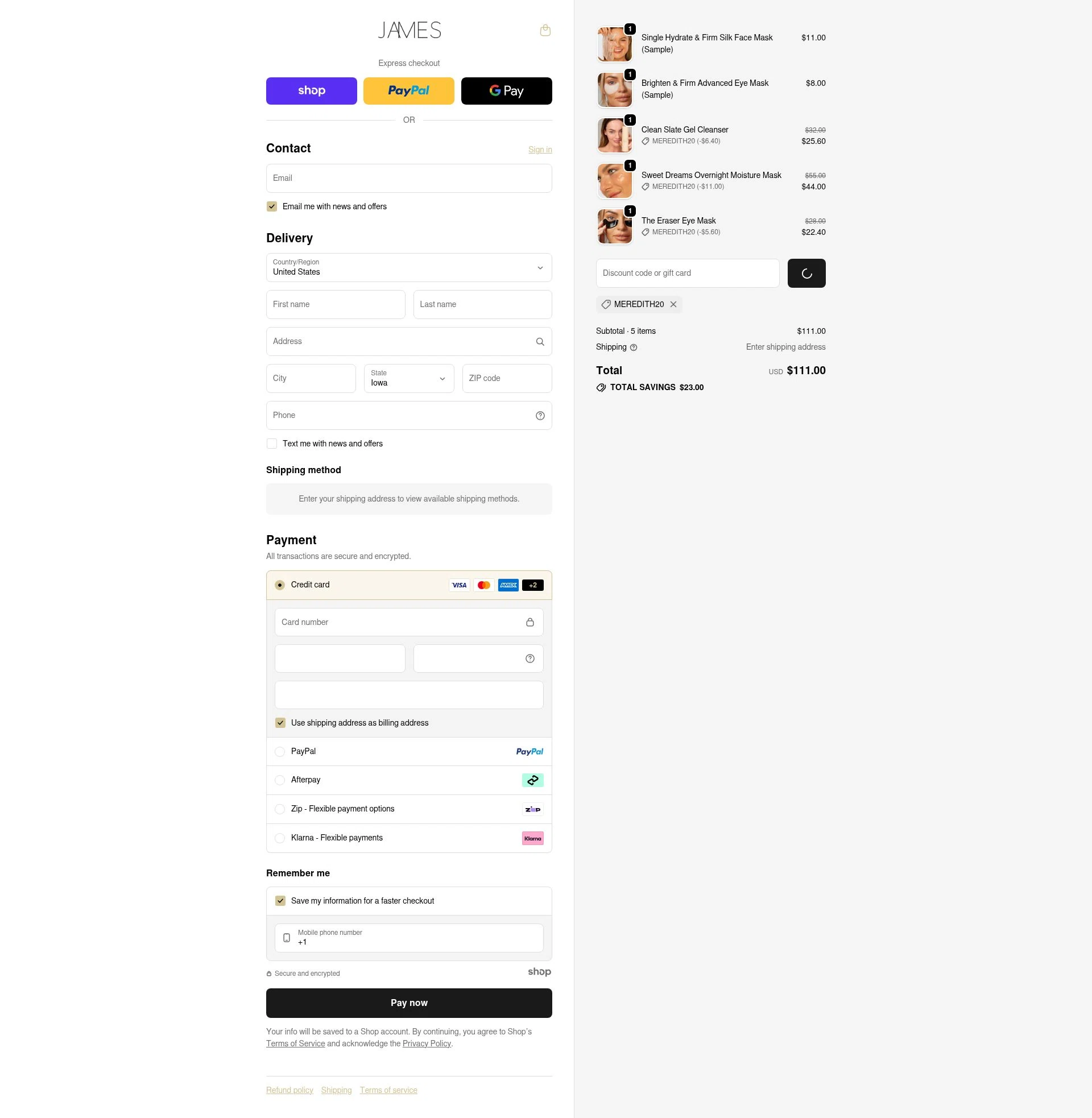 James Cosmetics AU checkout page showing James Cosmetics AU promo code box | Screenshot taken by SimplyCodes community member on Jan 3, 2026