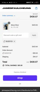BUDDY20 coupon verification screenshot