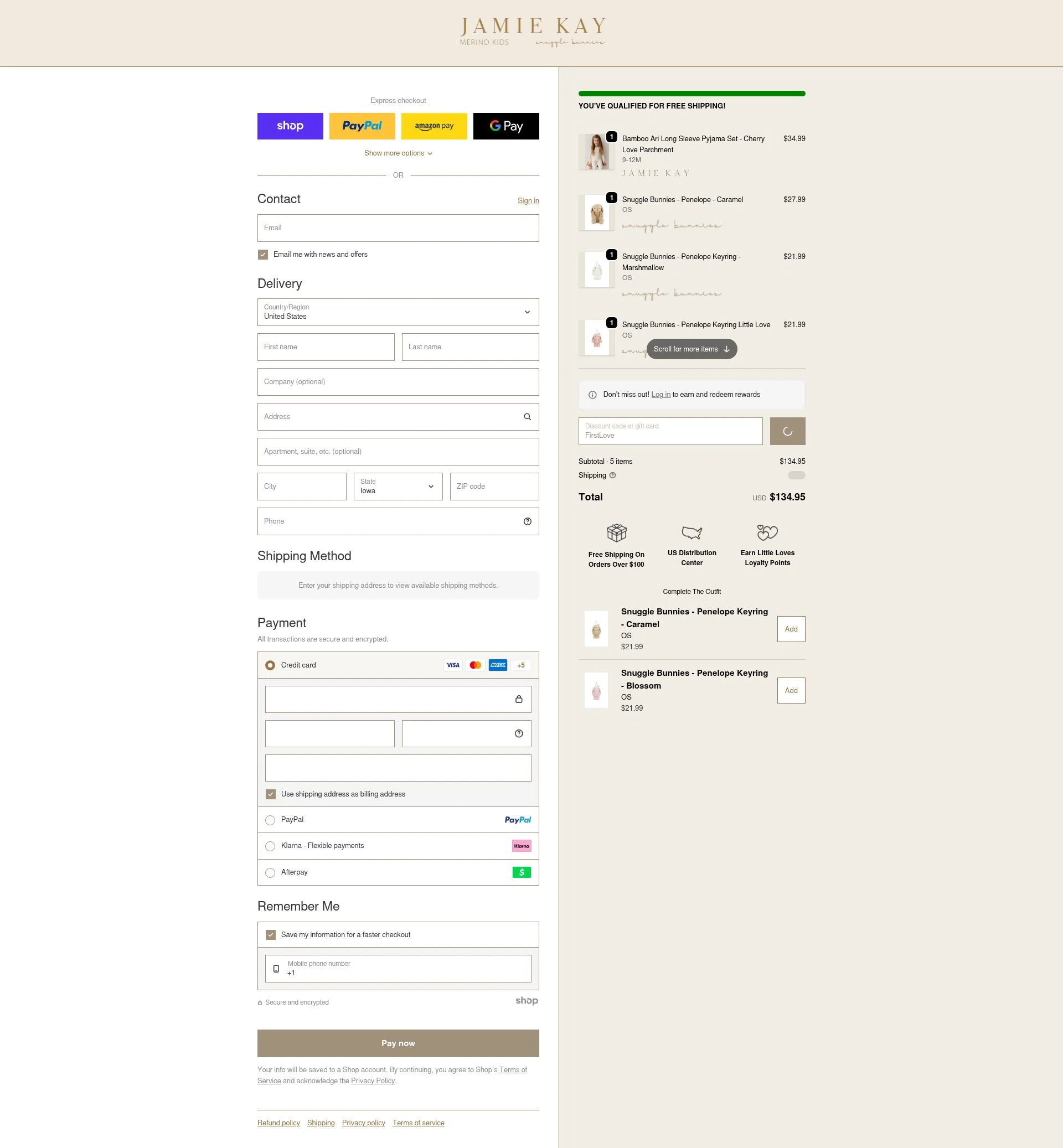 Jamie Kay USA checkout page showing Jamie Kay USA promo code box | Screenshot taken by SimplyCodes community member on Jan 26, 2026
