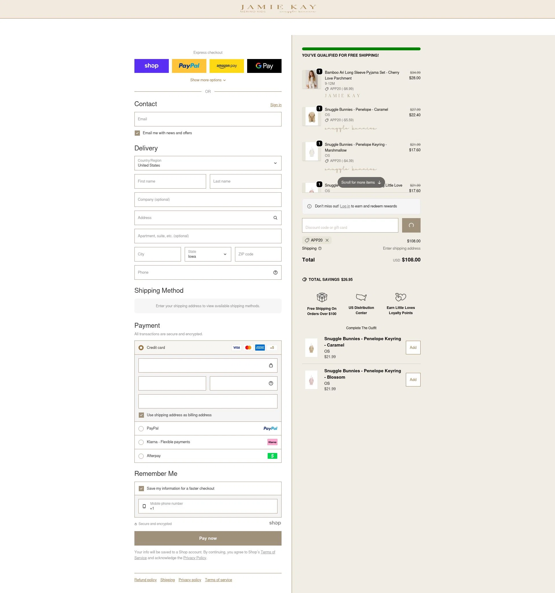 Jamie Kay USA checkout page showing Jamie Kay USA promo code box | Screenshot taken by SimplyCodes community member on Jan 21, 2026