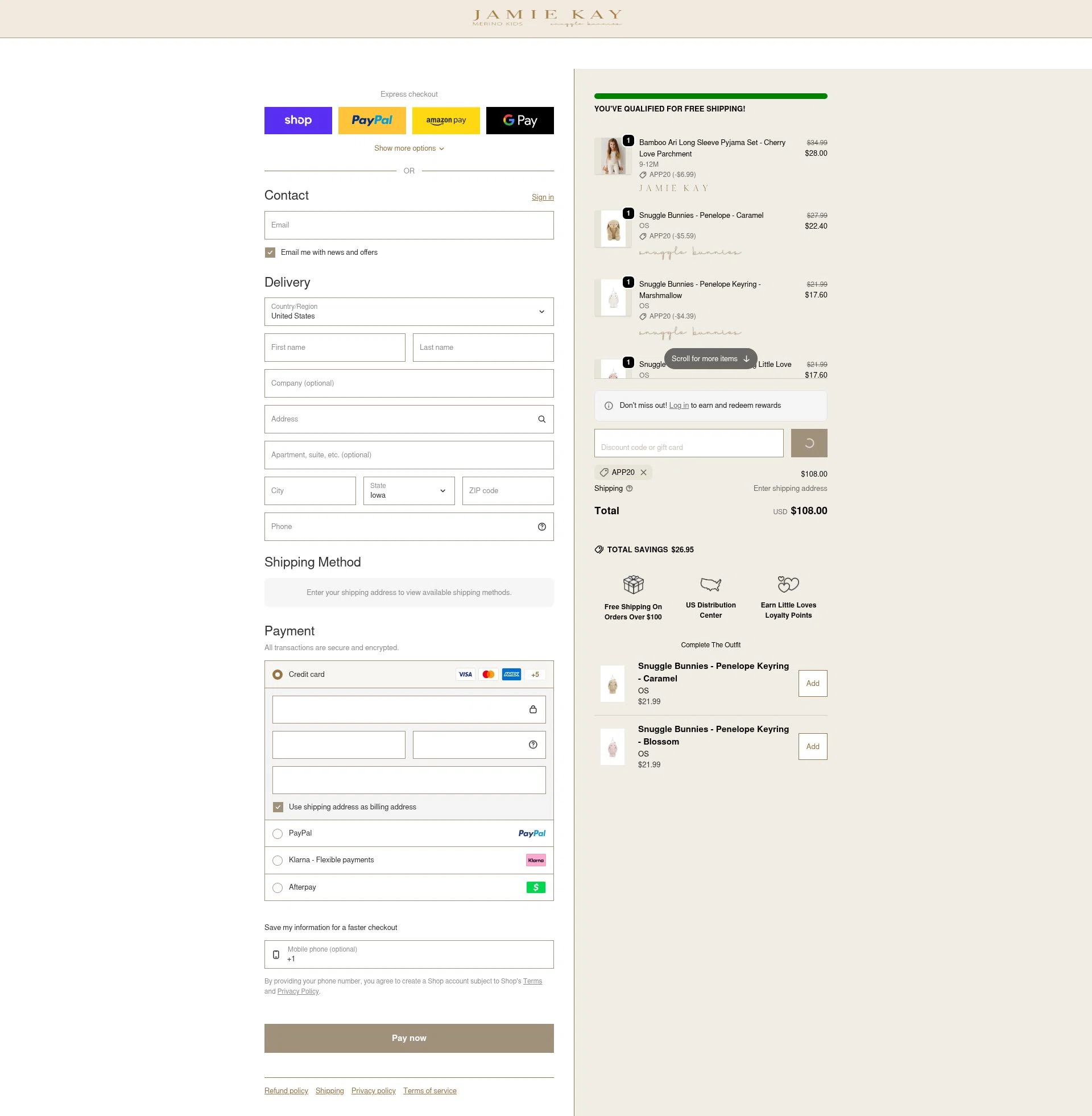 Jamie Kay USA checkout page showing Jamie Kay USA promo code box | Screenshot taken by SimplyCodes community member on Jan 30, 2026