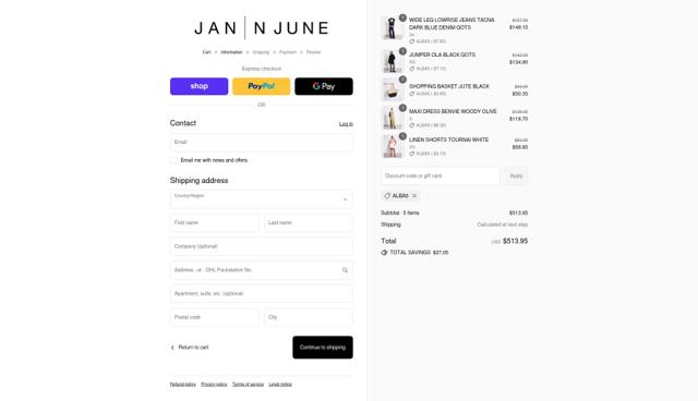 Jan 'n June checkout page showing Jan 'n June promo code box | Screenshot taken by SimplyCodes community member on Sep 3, 2025
