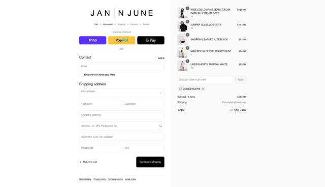 Jan 'n June checkout page showing Jan 'n June promo code box | Screenshot taken by SimplyCodes community member on Sep 7, 2025