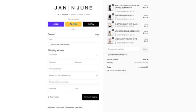 Jan 'n June checkout page showing Jan 'n June promo code box | Screenshot taken by SimplyCodes community member on Sep 3, 2025