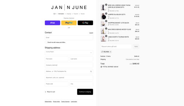 Jan 'n June checkout page showing Jan 'n June promo code box | Screenshot taken by SimplyCodes community member on Sep 7, 2025