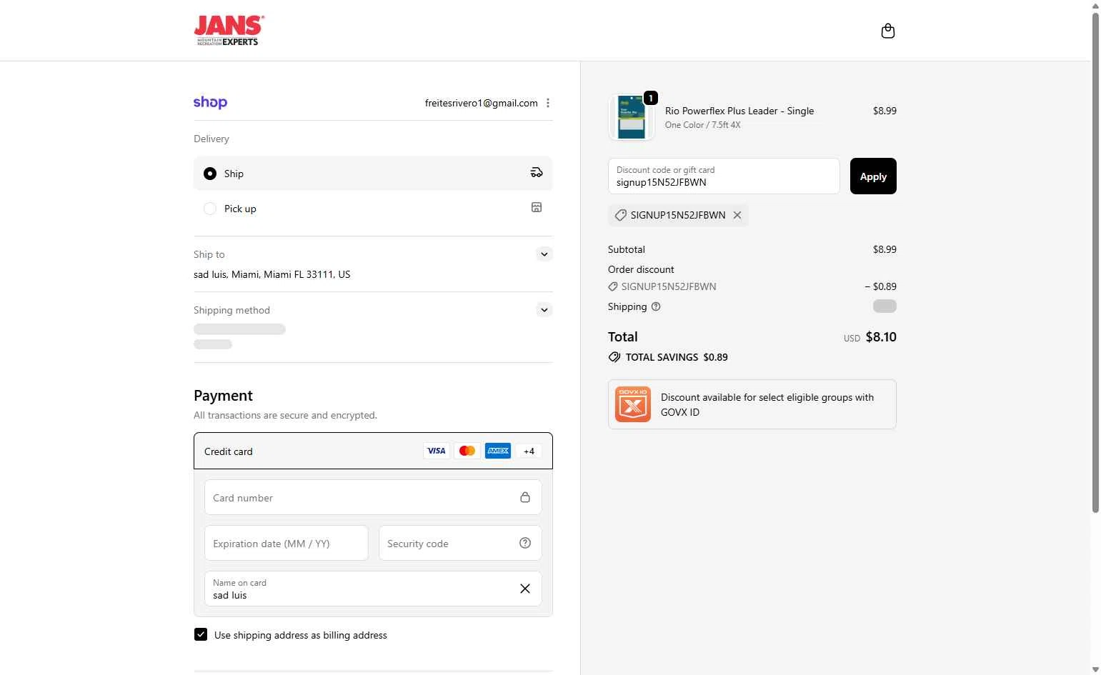 Jans checkout page showing Jans promo code box | Screenshot taken by SimplyCodes community member on Feb 4, 2026