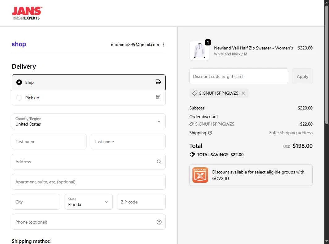 Jans checkout page showing Jans promo code box | Screenshot taken by SimplyCodes community member on Jan 6, 2026