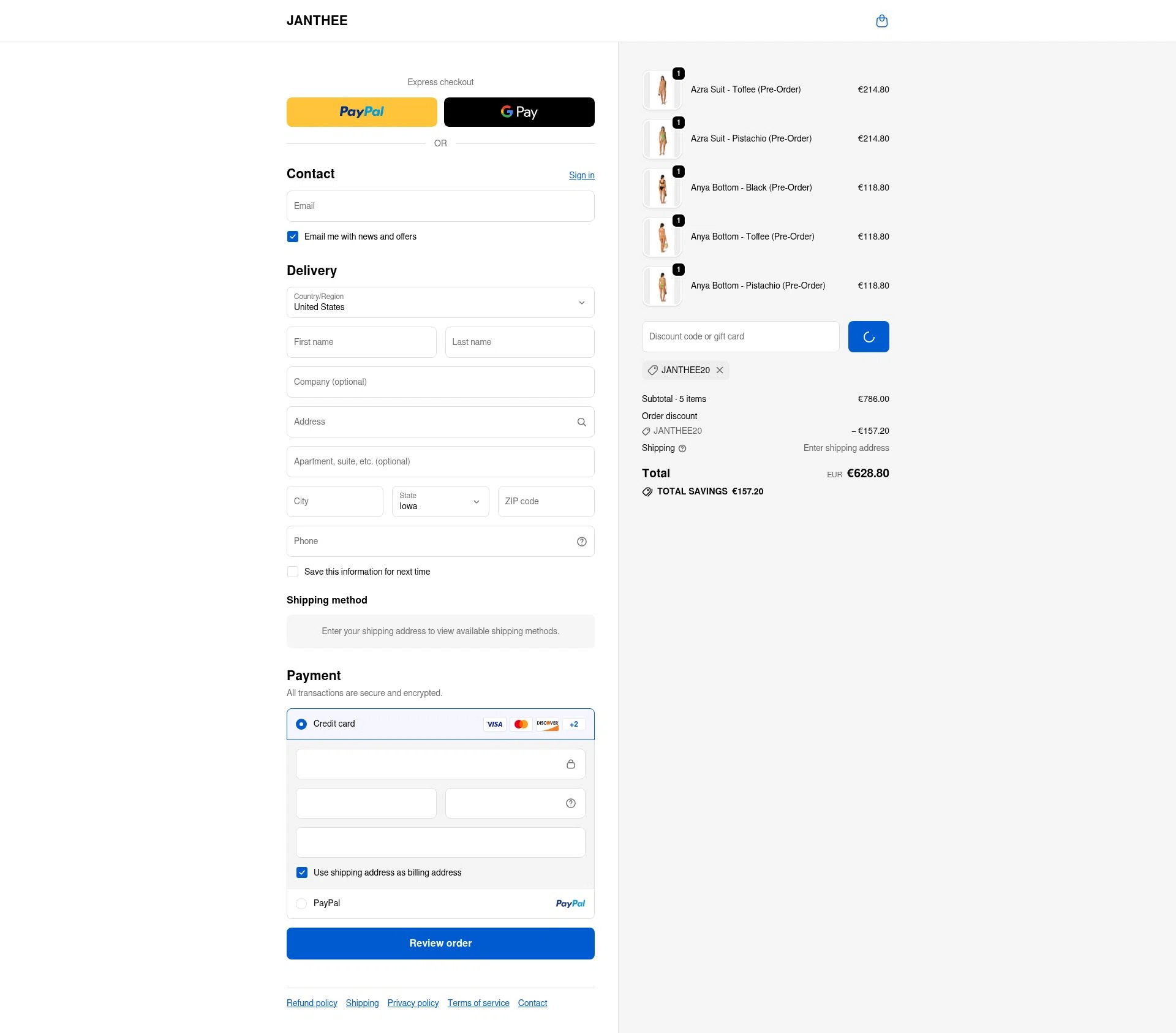 JANTHEE checkout page showing JANTHEE discount code box | Screenshot taken by SimplyCodes community member on Dec 29, 2025