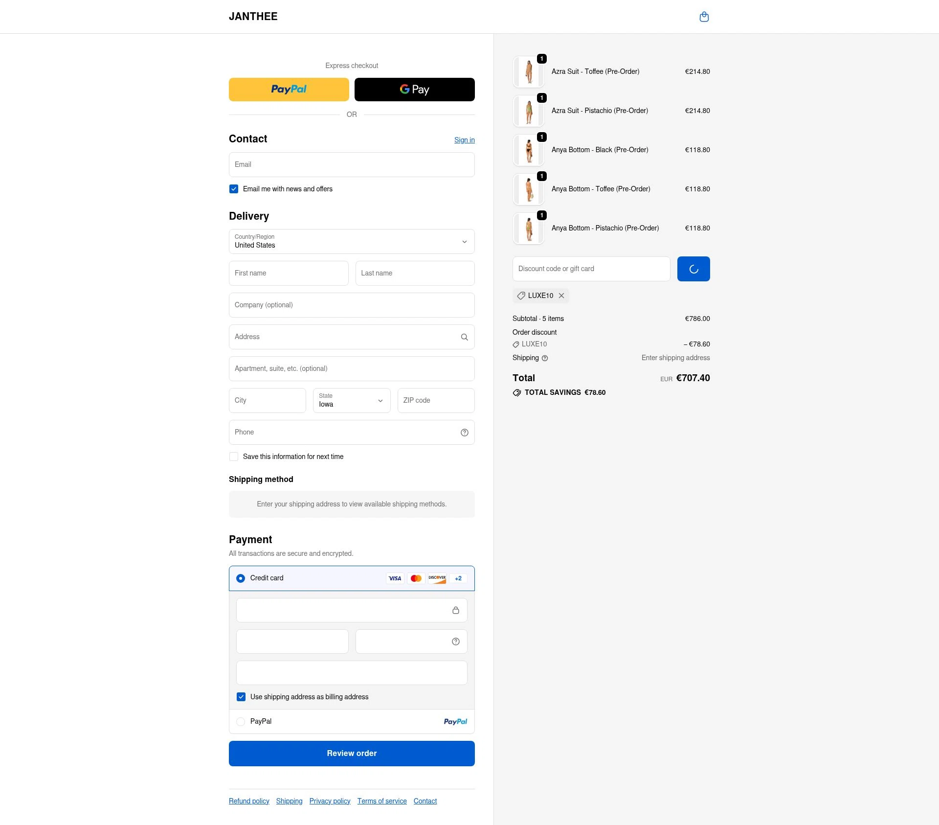 JANTHEE checkout page showing JANTHEE discount code box | Screenshot taken by SimplyCodes community member on Dec 29, 2025