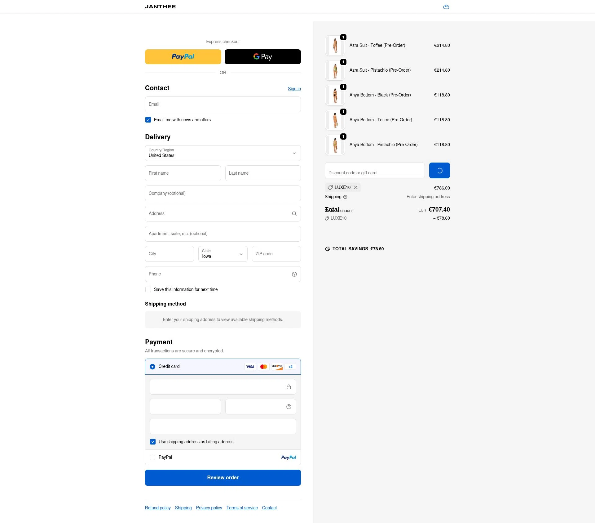 JANTHEE checkout page showing JANTHEE discount code box | Screenshot taken by SimplyCodes community member on Dec 24, 2025