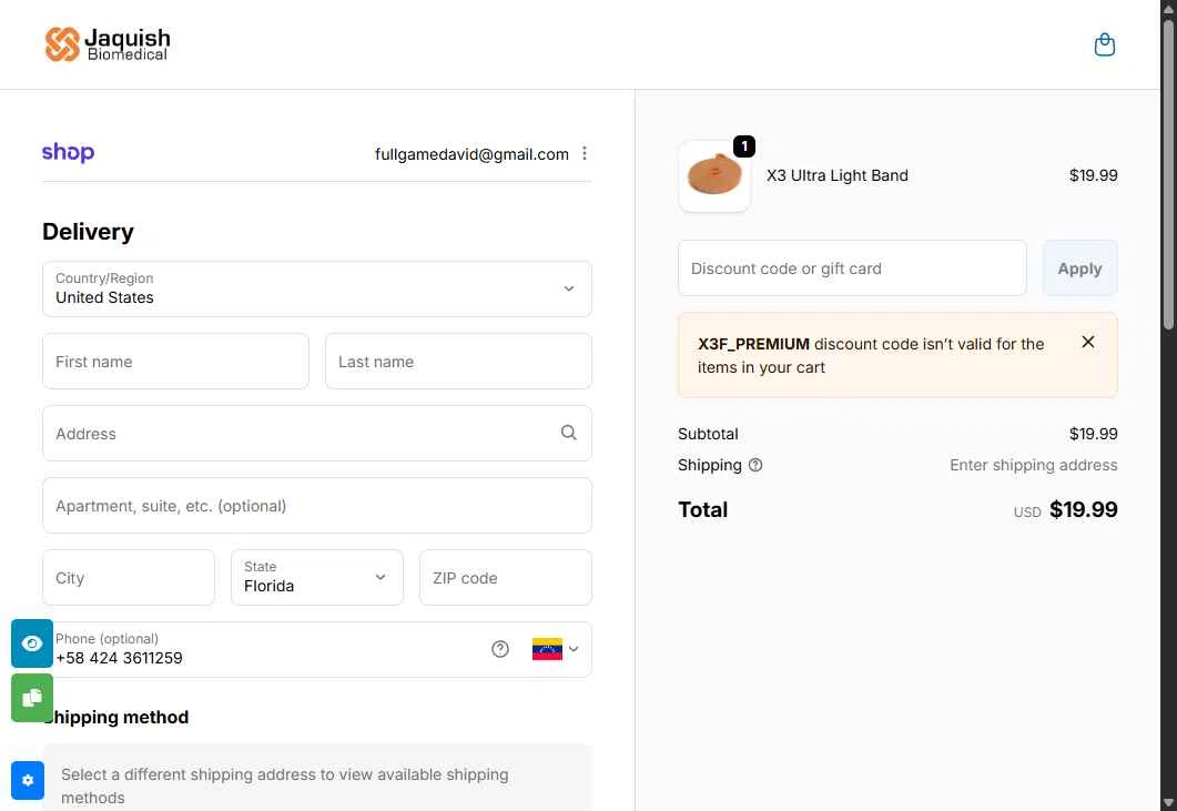 Jaquish Biomedical checkout page showing Jaquish Biomedical discount code box | Screenshot taken by SimplyCodes community member on Jan 16, 2026