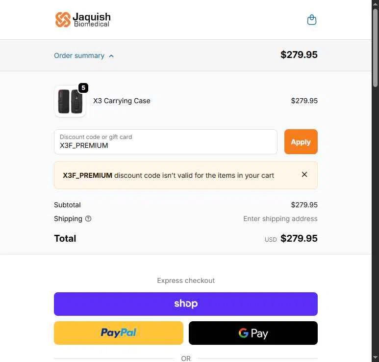 Jaquish Biomedical checkout page showing Jaquish Biomedical discount code box | Screenshot taken by SimplyCodes community member on Nov 19, 2025