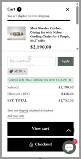 MI20 coupon verification screenshot