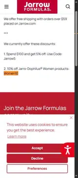 WOMEN10 coupon verification screenshot
