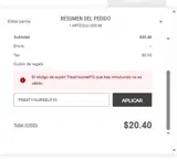 TREATYOURSELF10 coupon verification screenshot