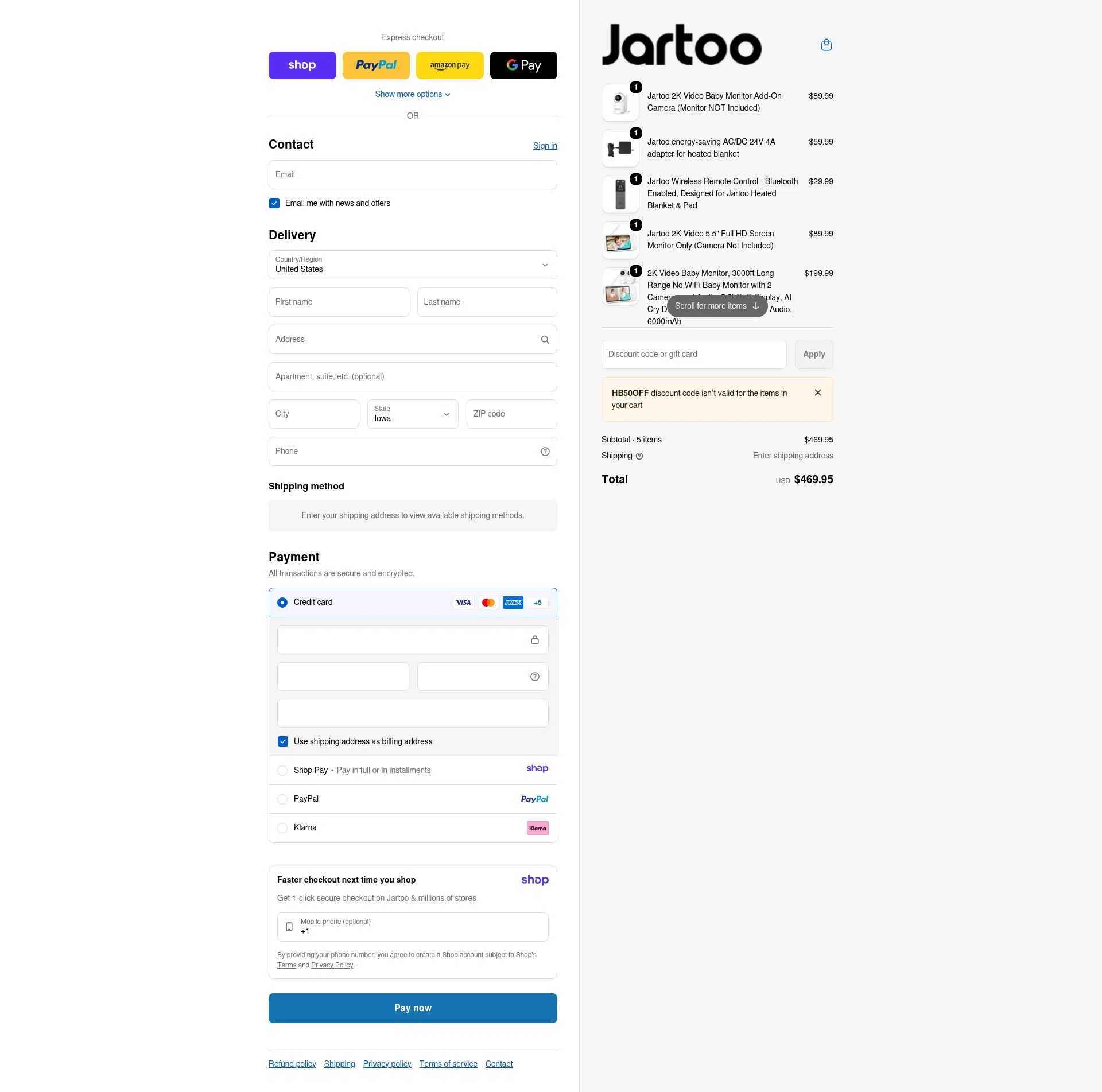 Jartoo checkout page showing Jartoo promo code box | Screenshot taken by SimplyCodes community member on Jan 10, 2026