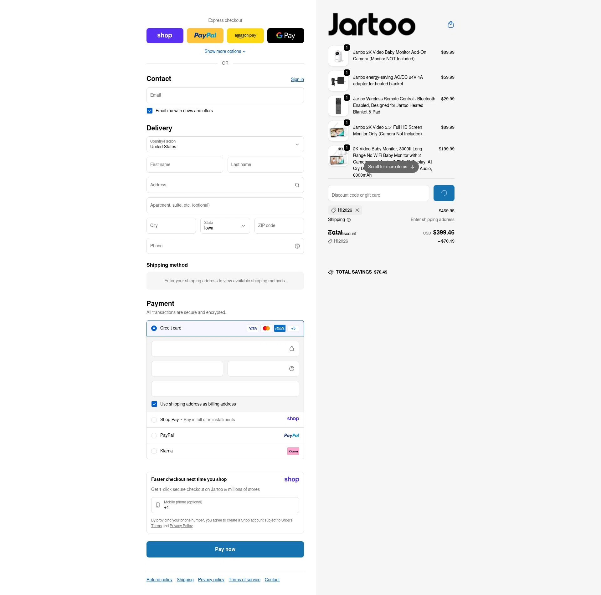 Jartoo checkout page showing Jartoo promo code box | Screenshot taken by SimplyCodes community member on Jan 10, 2026