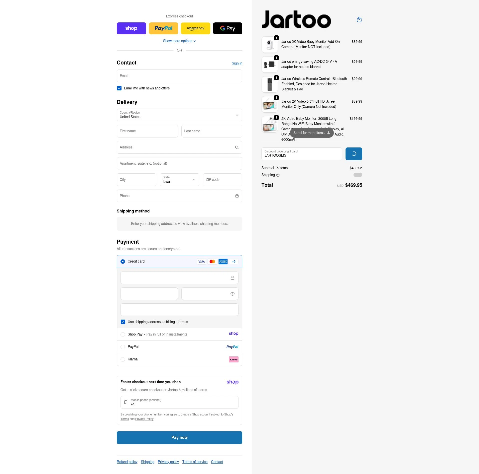 Jartoo checkout page showing Jartoo promo code box | Screenshot taken by SimplyCodes community member on Jan 10, 2026