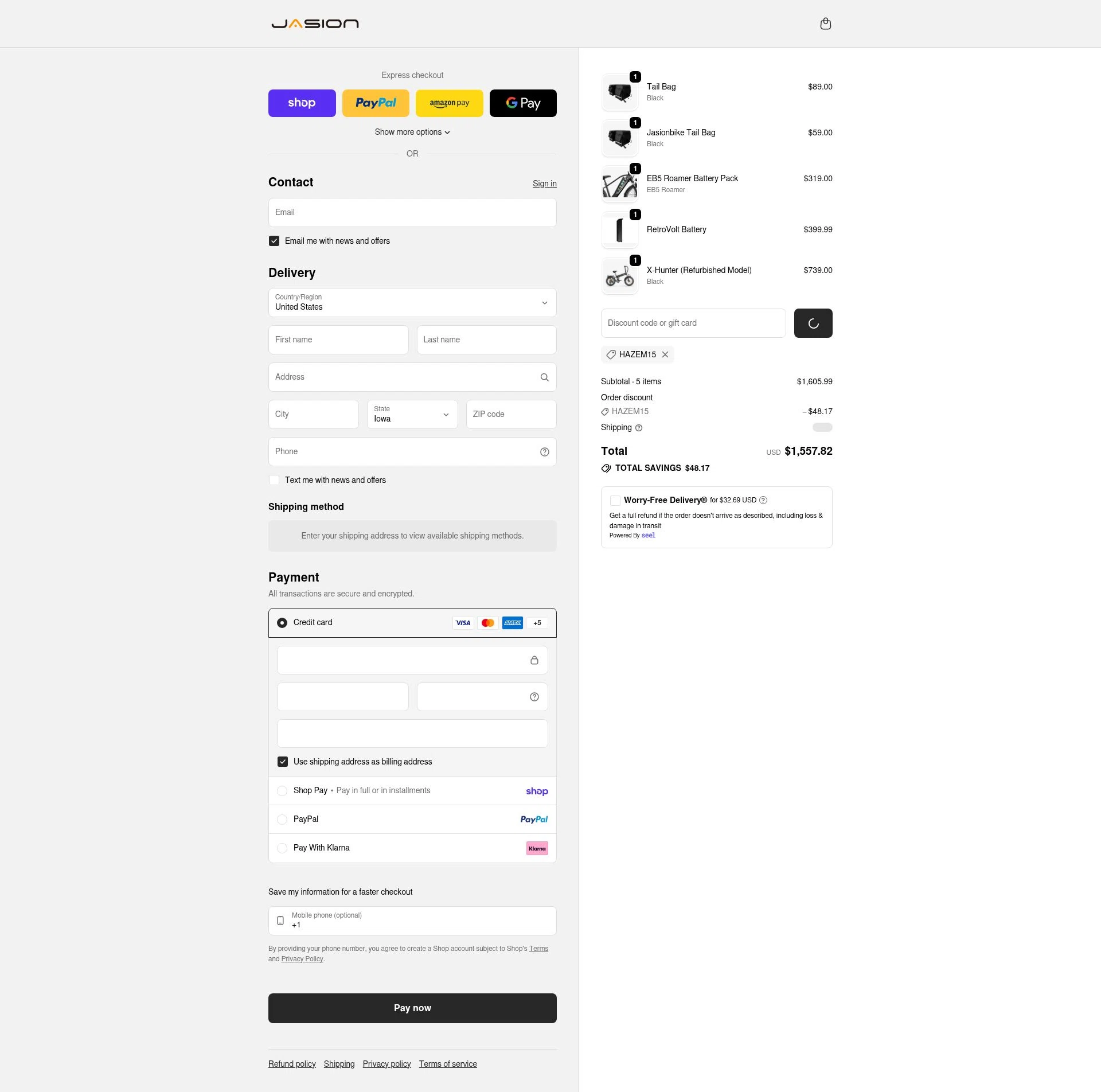 Jasion Bike checkout page showing Jasion Bike discount code box | Screenshot taken by SimplyCodes community member on Feb 17, 2026