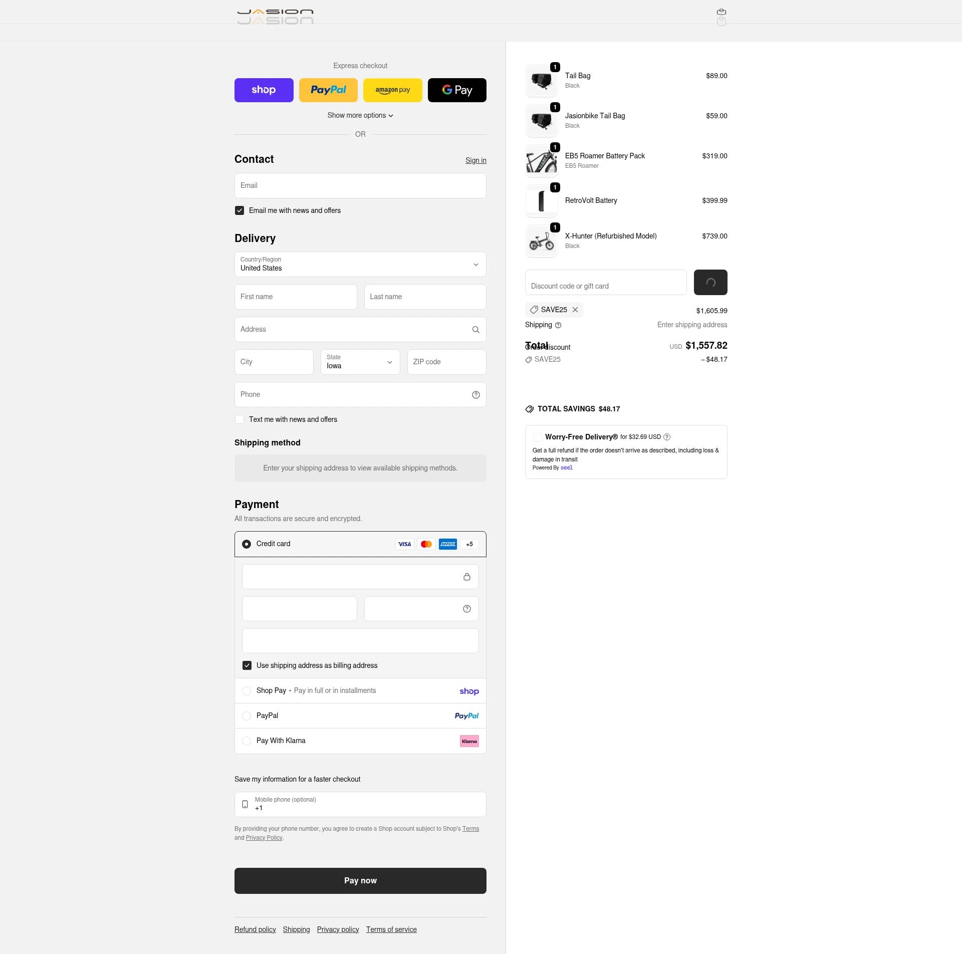 Jasion Bike checkout page showing Jasion Bike discount code box | Screenshot taken by SimplyCodes community member on Feb 17, 2026