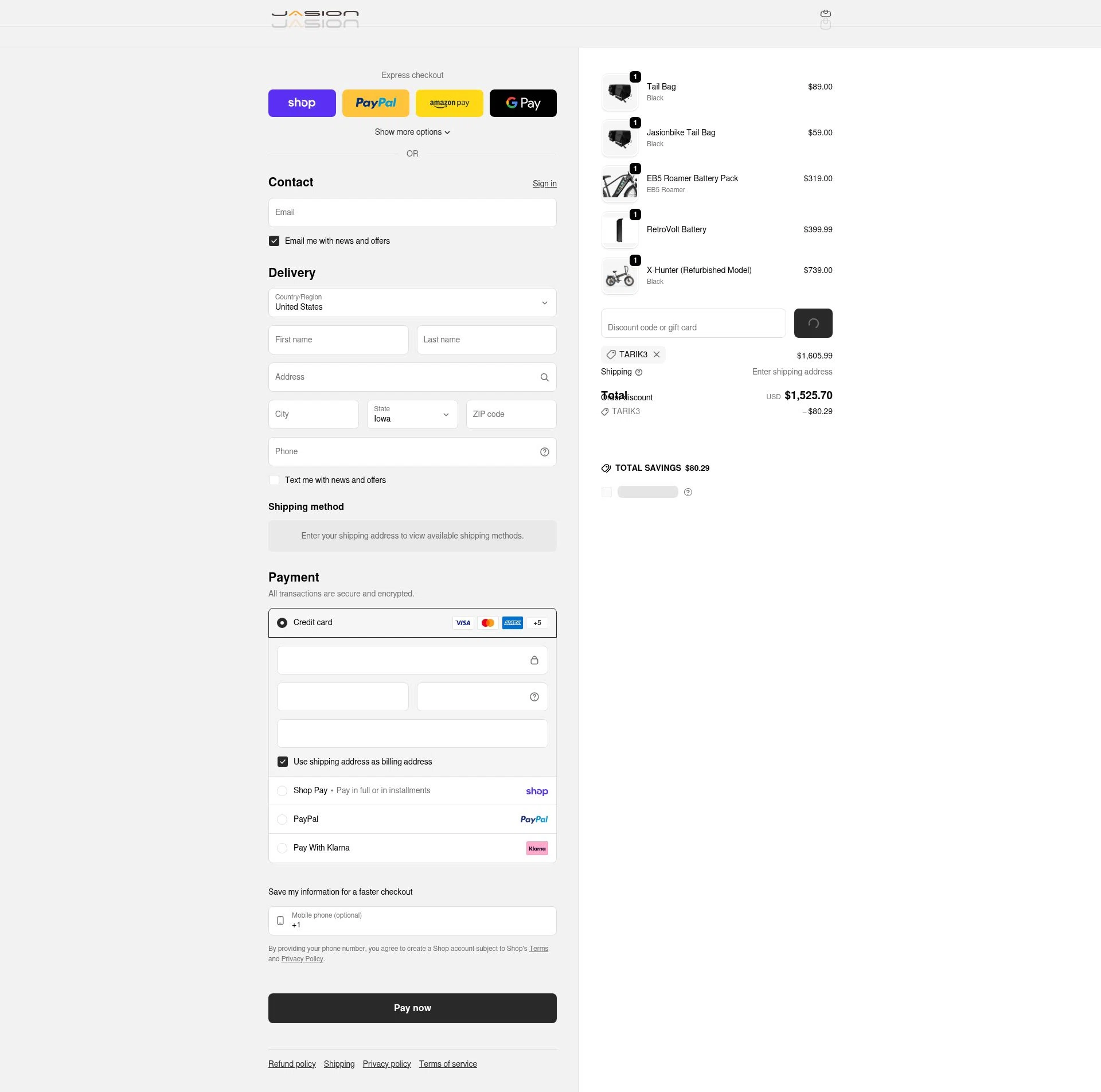 Jasion Bike checkout page showing Jasion Bike discount code box | Screenshot taken by SimplyCodes community member on Feb 17, 2026