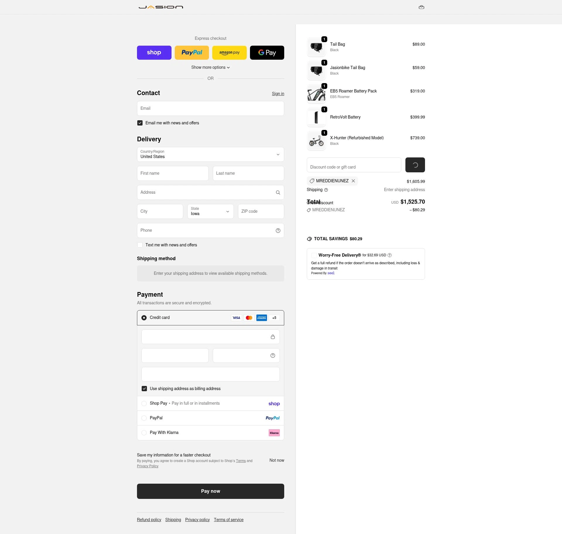 Jasion Bike checkout page showing Jasion Bike discount code box | Screenshot taken by SimplyCodes community member on Feb 17, 2026