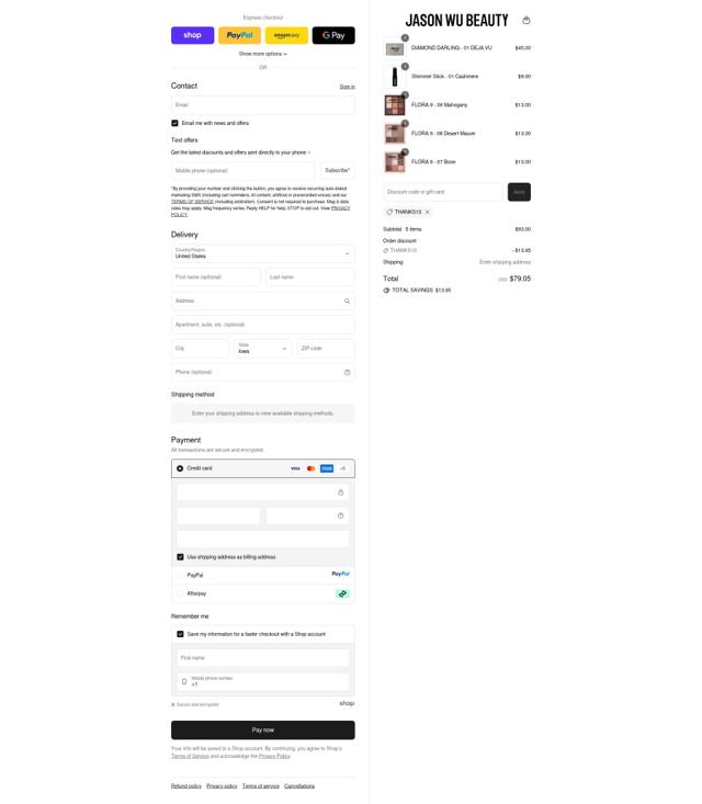 Jason Wu Beauty checkout page showing Jason Wu Beauty discount code box | Screenshot taken by SimplyCodes community member on Sep 15, 2025